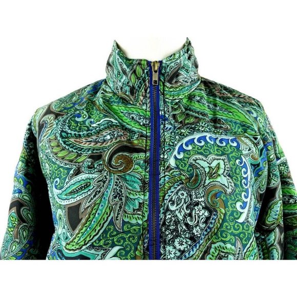 Vintage 80s Green Silk Quilted Paisley Oriental Jacket Womens Small - Picture 2 of 5